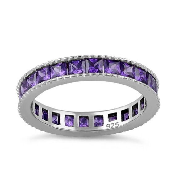 Sterling Silver Purple Amethyst CZ Eternity Band Ring New - Picture 2 of 7